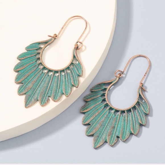 Boho Festival Turquoise Feather Earrings B0040 - Picture 12 of 13